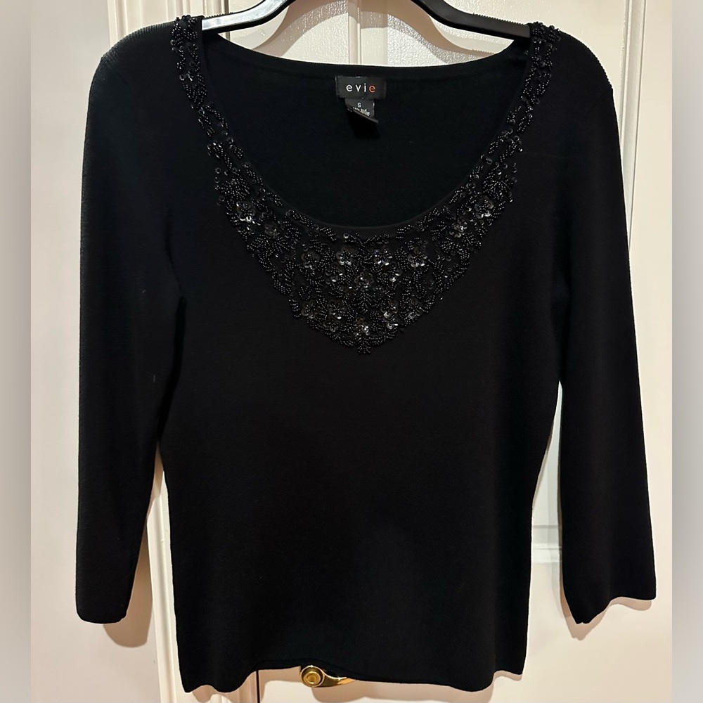 Evie Elegant Black Beaded Blouse